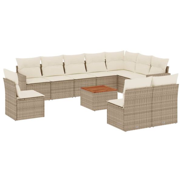 vidaXL Set Divani da Giardino 11 pz con Cuscini Beige in Polyrattan