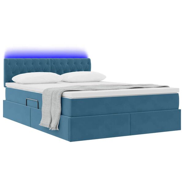 vidaXL Letto con contenitore e LED Blu Scuro 140 x 200 cm Velluto