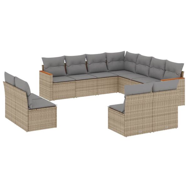 vidaXL Set Divani da Giardino 11 pz con Cuscini Beige in Polyrattan