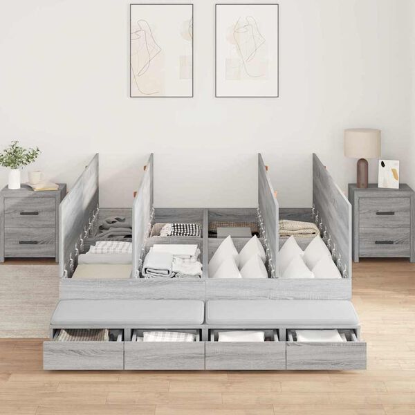 vidaXL Struttura letto con contenitore Grigio Sonoma 150 cm