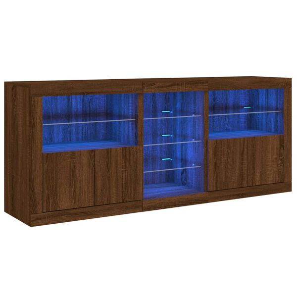 vidaXL Credenza con Luci LED Rovere Marrone 162x37x67 cm