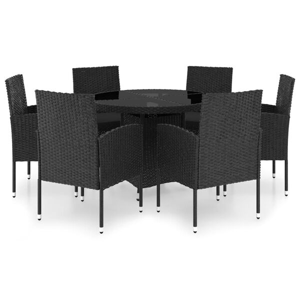 vidaXL Set da Pranzo da Giardino 7 pz in Polyrattan Nero