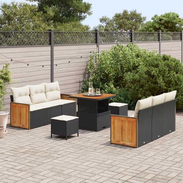 vidaXL Set Divano da Giardino con cuscino 9 pcs Nero e Crema