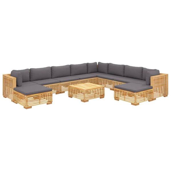 vidaXL Set Divani da Giardino 11 pz con Cuscini Legno Massello di Teak