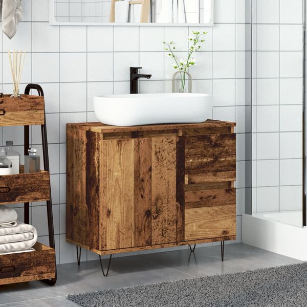 vidaXL Armadietto da Bagno Legno Antico 65x33x60 cm in Truciolato