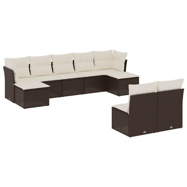 vidaXL Set Divani da Giardino 9pz con Cuscini Marrone in Polyrattan