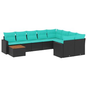 vidaXL Set Divani da Giardino 10 pz con Cuscini Nero in Polyrattan