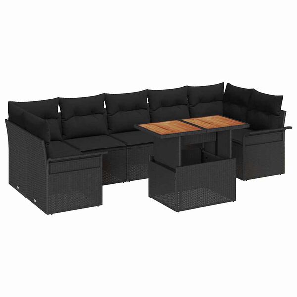 vidaXL Set Divano da Giardino con archiviazione 8 pcs Nero Poly Rattan