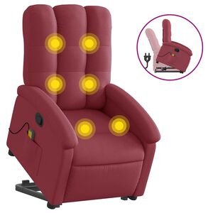 vidaXL Poltrona Alzapersona Massaggio Reclinabile Rosso Vino Tessuto