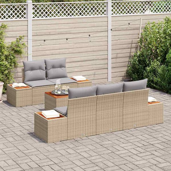 vidaXL Set Divano da Giardino con cuscino 6 pcs Beige Poly Rattan