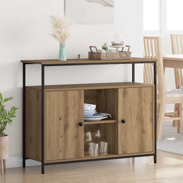 vidaXL Credenza Rovere artigianale 100 x 35 x 80 cm Legno multistrato
