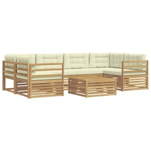 vidaXL Set di divani da esterno 7 pz Bianco e Crema Poliestere
