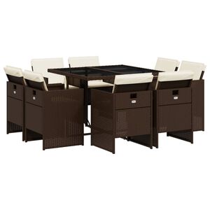 vidaXL Set da Pranzo da Giardino 9pz con Cuscini Marrone in Polyrattan