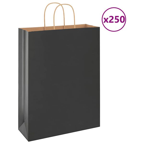 vidaXL Sacchetti di Carta 250 pz con Manici Neri 32x12x42 cm