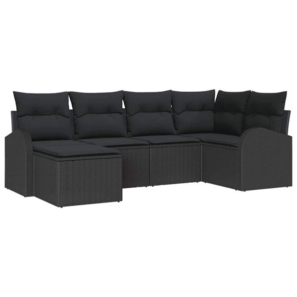 vidaXL Set di divani con cuscino 6 pcs Nero polyrattan