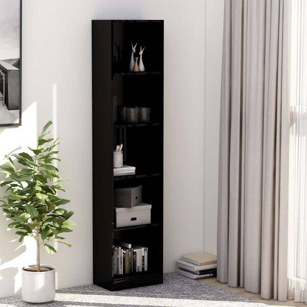 vidaXL Libreria 5 Ripiani Nero Lucido 40x24x175 cm Legno Multistrato