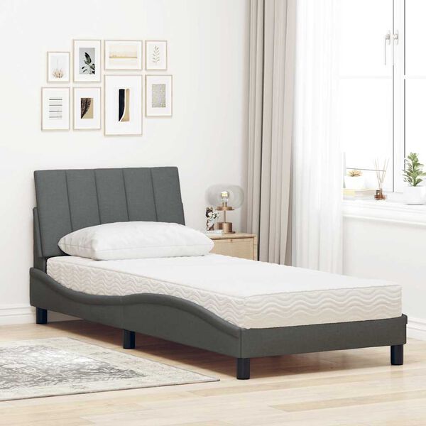 vidaXL Letto con Materasso Hanko Grigio Scuro 90x190 cm in Tessuto