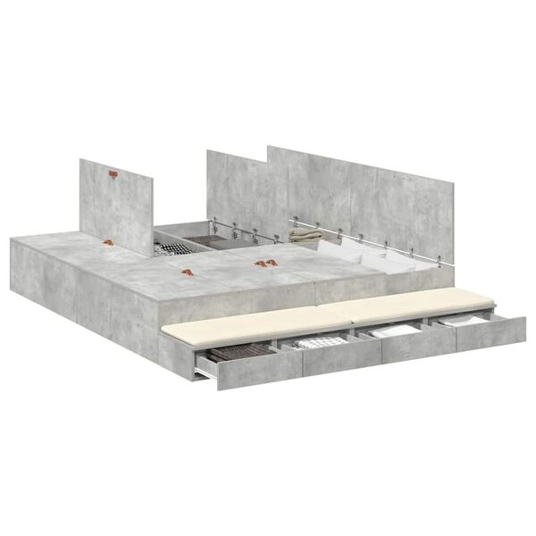 vidaXL Struttura letto con contenitore Grigio cemento 200 cm