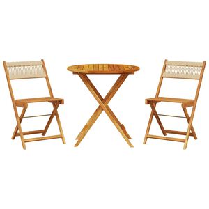 vidaXL Set da Bistrot 3pz Beige in Polipropilene e Legno Massello
