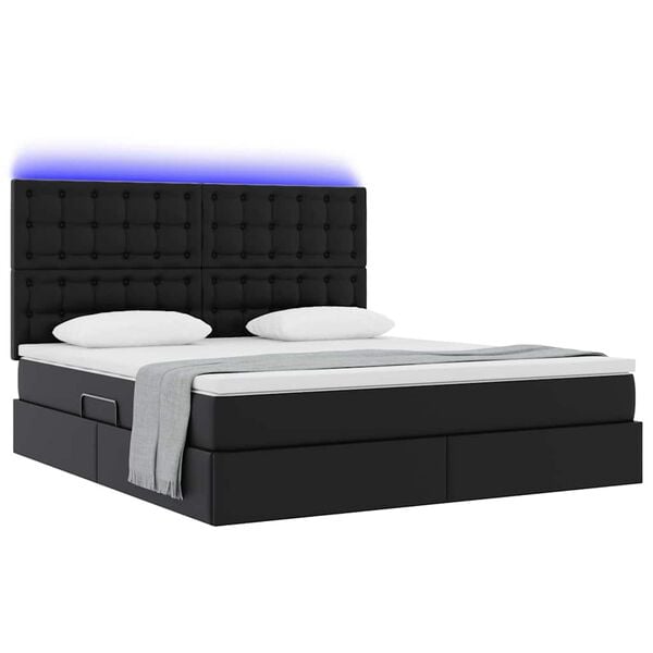 vidaXL Letto con contenitore e LED Nero 160 x 200 cm Pelle Sintetica