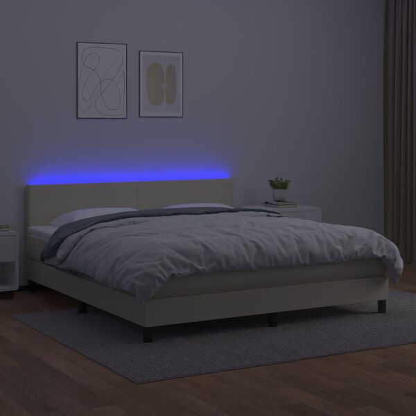 vidaXL Giroletto a Molle con Materasso e LED Crema 180x200 cm