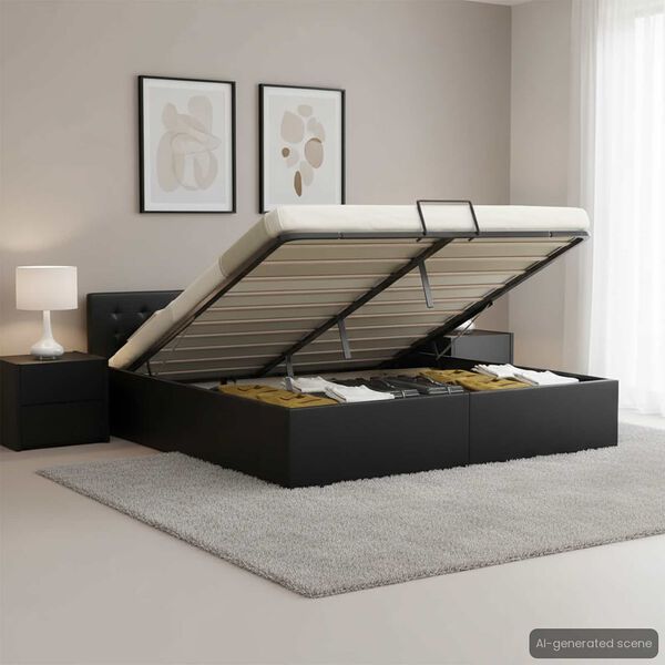 vidaXL Giroletto con Contenitore Idraulico Nero Similpelle 160x200 cm