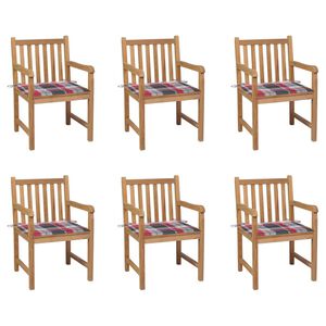 vidaXL Sedie Giardino 6 pz con Cuscini Rossi a Quadri Massello di Teak