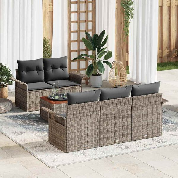 vidaXL Set Divano da Giardino con cuscino 6 pcs Grigio polyrattan