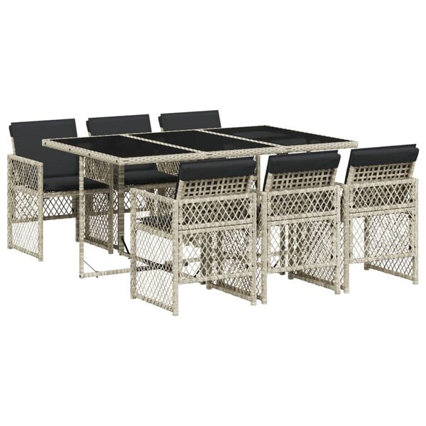 vidaXL Set da Pranzo da Giardino 7 pz Cuscini Polyrattan Grigio Chiaro