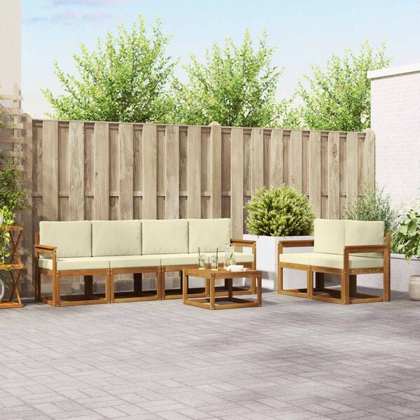 vidaXL Set di divani da esterno con cuscino 7 pcs Naturale e Crema
