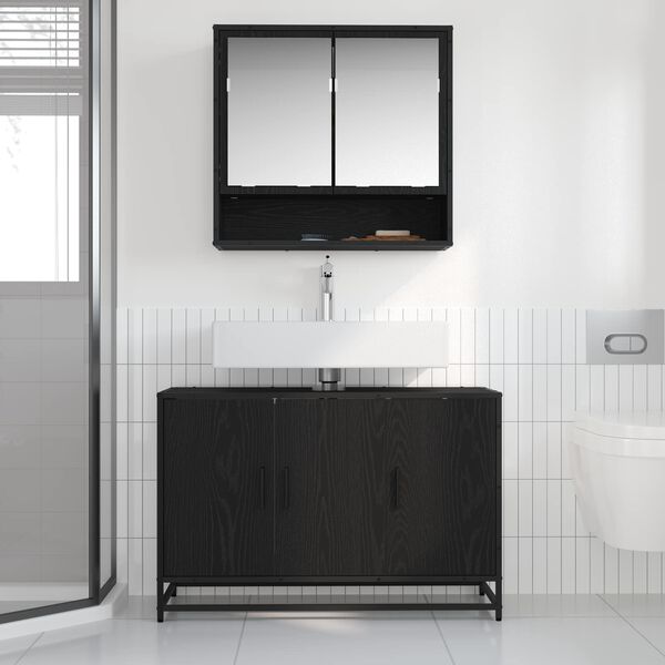 vidaXL Set di mobili per il bagno 2 pcs Rovere Nero Legno multistrato