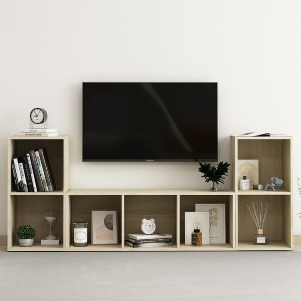 vidaXL Set Mobile TV 3 pz Rovere Sonoma in Legno Multistrato