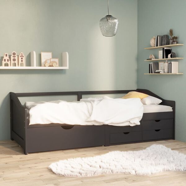 vidaXL Divano Letto 3 Posti con Cassetti Grigio Pino Massello 90x200cm