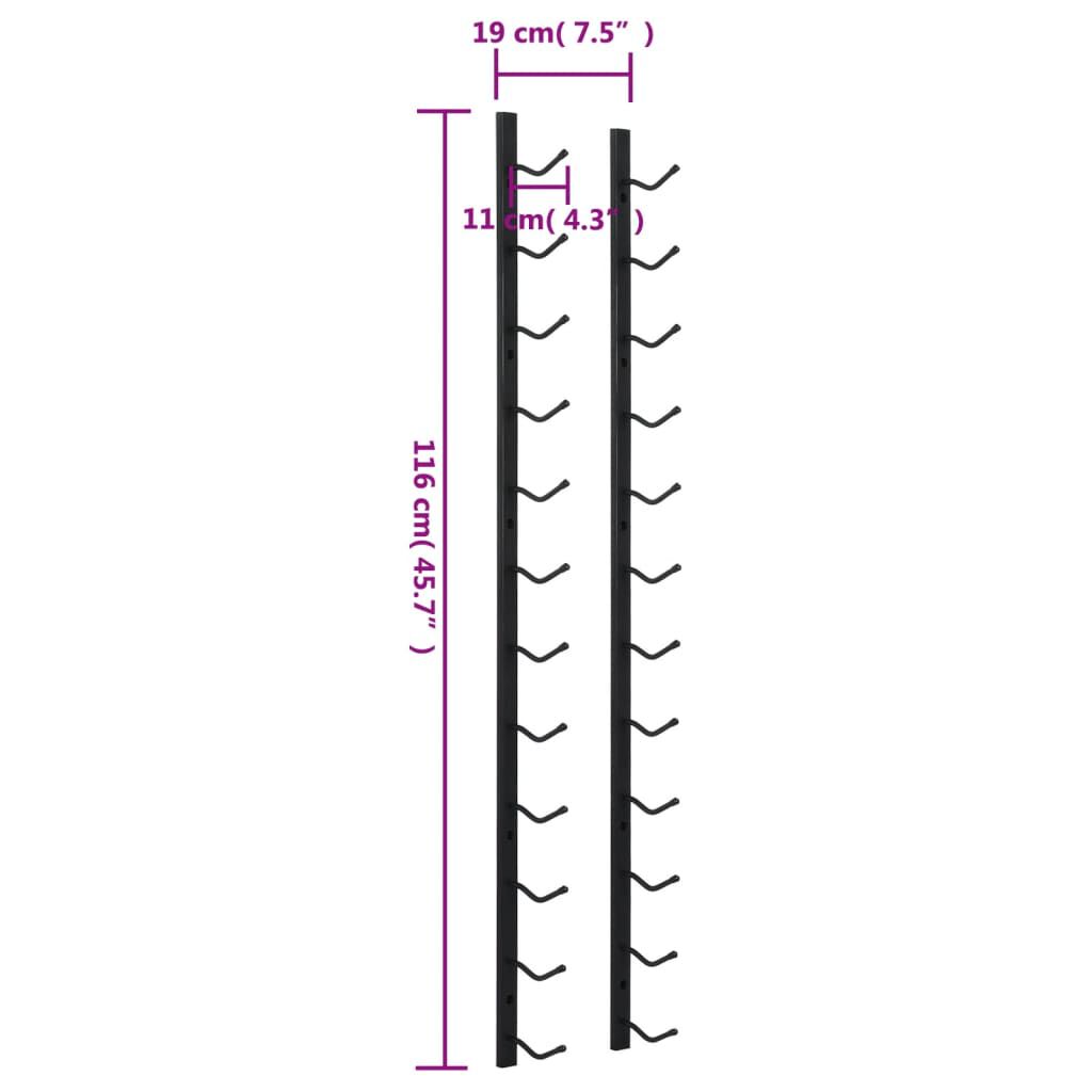 VidaXL Portavini Da Parete Bianco | In Ferro Verniciato | Capacità 9 Bottiglie | Dimensioni 24x9,5x98 Cm | Scaffale Per Cucina, Bar, Dispensa
