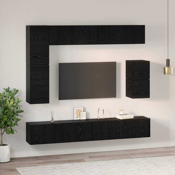 vidaXL Set mobile TV 8 pcs Rovere Nero Legno multistrato