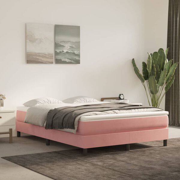 vidaXL Struttura Letto a Rete a Molle Rosa 140x190 cm in Velluto