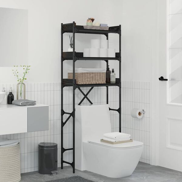 vidaXL Mensola per lavatrice Rovere Nero 67 x 25 x 163 cm