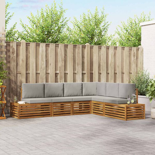 vidaXL Set di divani da esterno 6 Pezzo Grigio Naturale e Chiaro