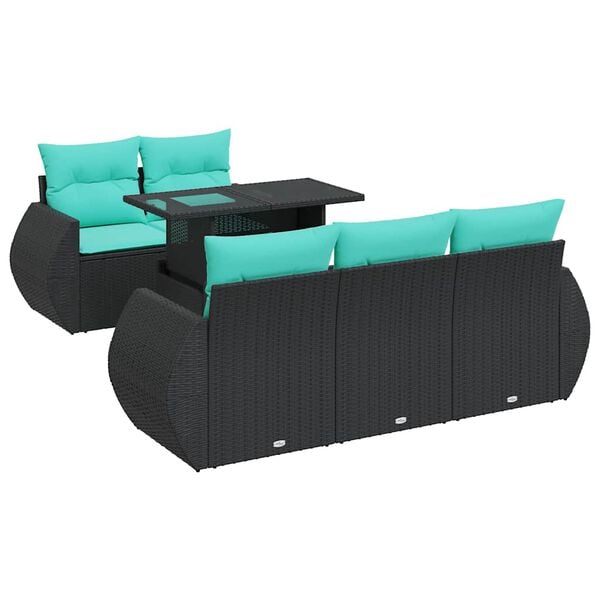 vidaXL Set Divano da Giardino 6 pz con Cuscini Nero Polyrattan Acacia