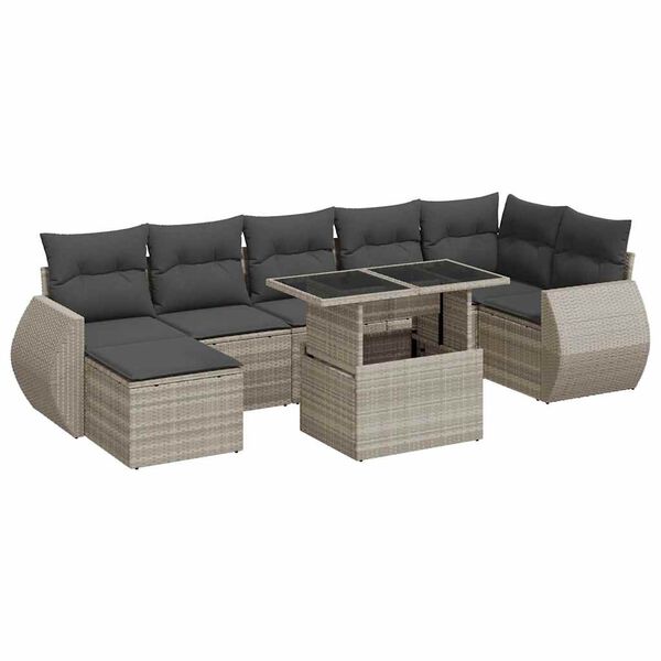 vidaXL Set Divano da Giardino 8pz con Cuscini Grigio Chiaro Polyrattan