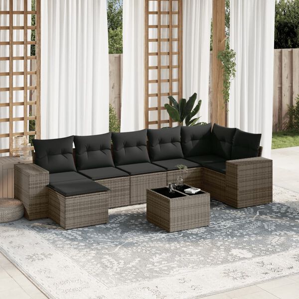 vidaXL Set Divano da Giardino 8 pz con Cuscini Grigio in Polyrattan