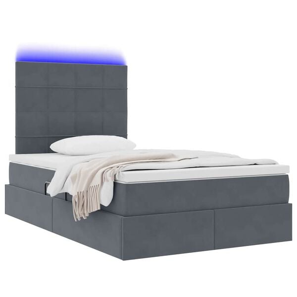 vidaXL Letto con contenitore e LED Grigio scuro 120 x 190 cm Velluto