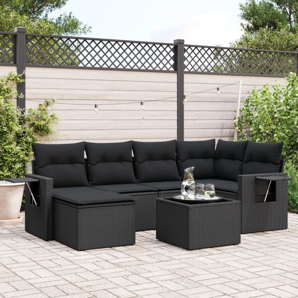 vidaXL Set Divani da Giardino con Cuscini 7pz Nero Polyrattan