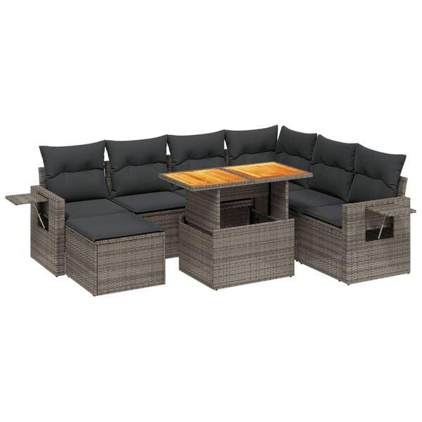 vidaXL Set Divano da Giardino 8 pz con Cuscini Grigio in Polyrattan