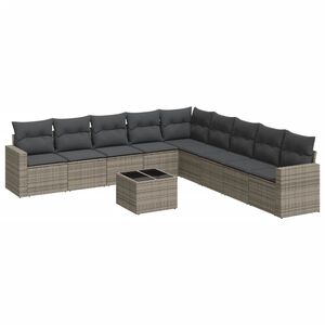 vidaXL Set Divano da Giardino 10 pz con Cuscini Grigio in Polyrattan