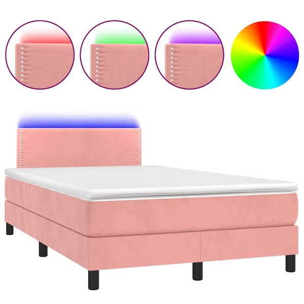 vidaXL Letto a Molle con Materasso e LED Rosa 120x190 cm in Velluto