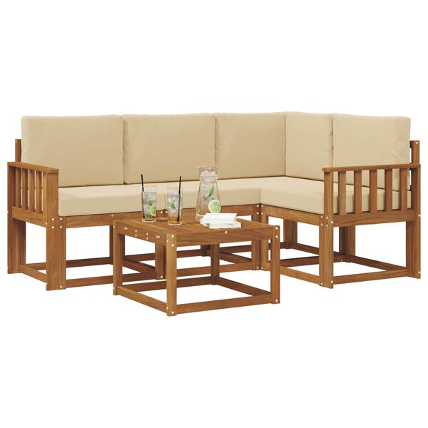 vidaXL Set di divani da esterno con cuscino 5 pcs Naturale e Beige