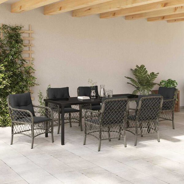 vidaXL Set da Pranzo per Giardino con cuscino 7 pcs Grigio polyrattan