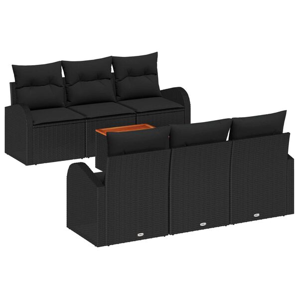 vidaXL Set Divano da Giardino con cuscino 7 pcs Nero polyrattan