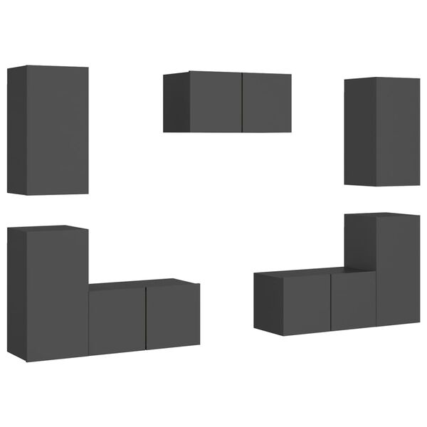 vidaXL Set Mobili Porta TV 7 pz Grigio in Legno Multistrato